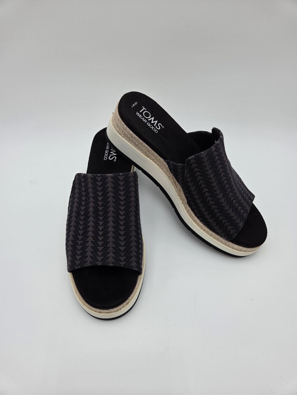 TOMS Black Platform Slide Sandals Espadrille Wedge Size 7